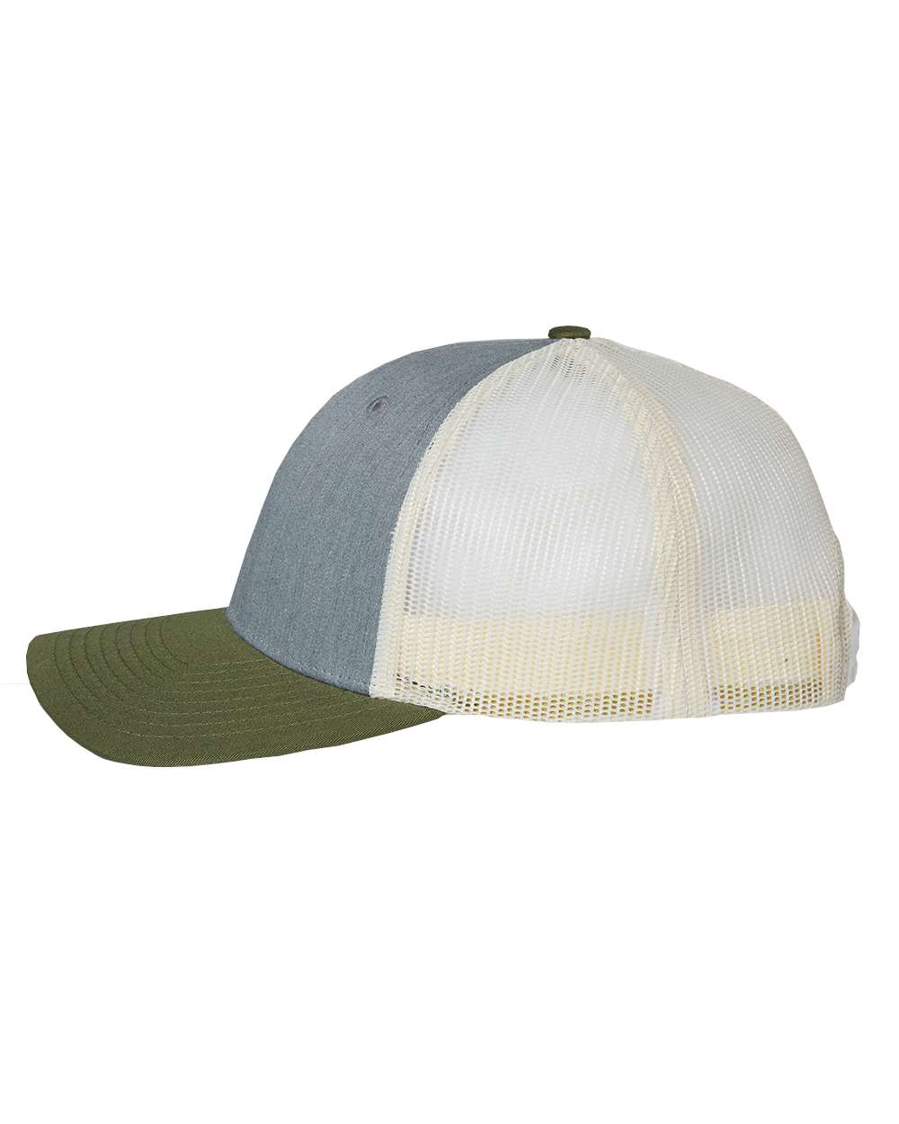 Left View of Heather Grey/ Birch/ Army Low Pro Trucker Cap - 115