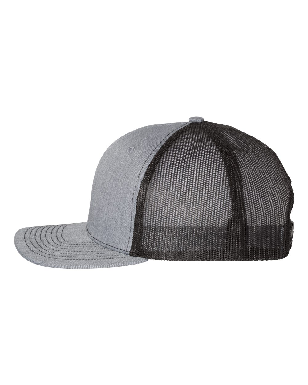 Left View of Heather Grey/ Black Snapback Trucker Cap - 112
