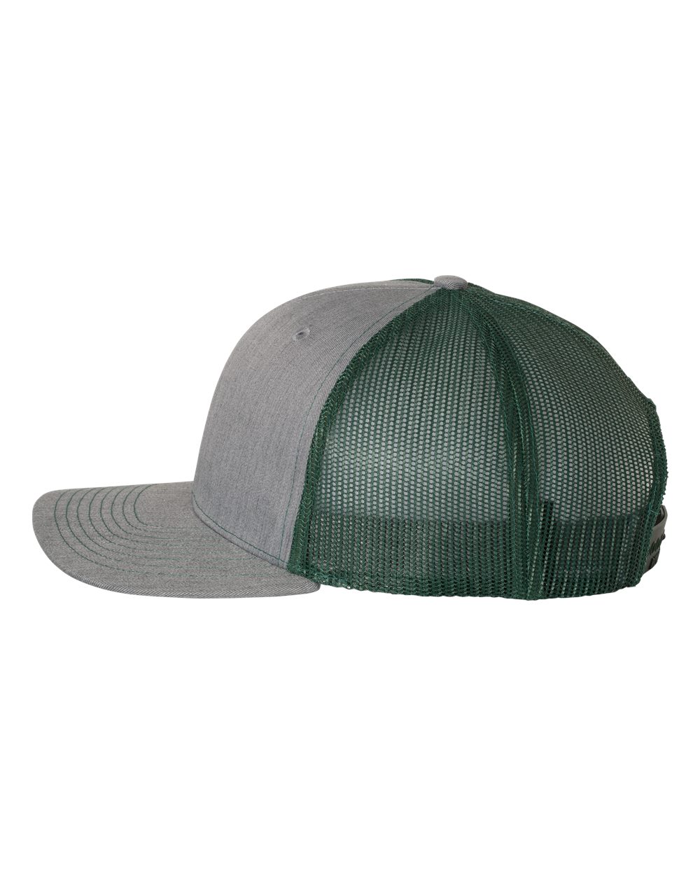 Left View of Heather Grey/ Dark Green Snapback Trucker Cap - 112