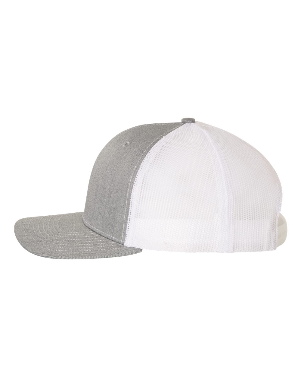 Left View of Heather Grey/ White Snapback Trucker Cap - 112