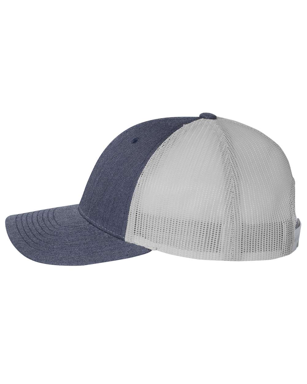 Left View of Heather Navy/ Light Grey Low Pro Trucker Cap - 115