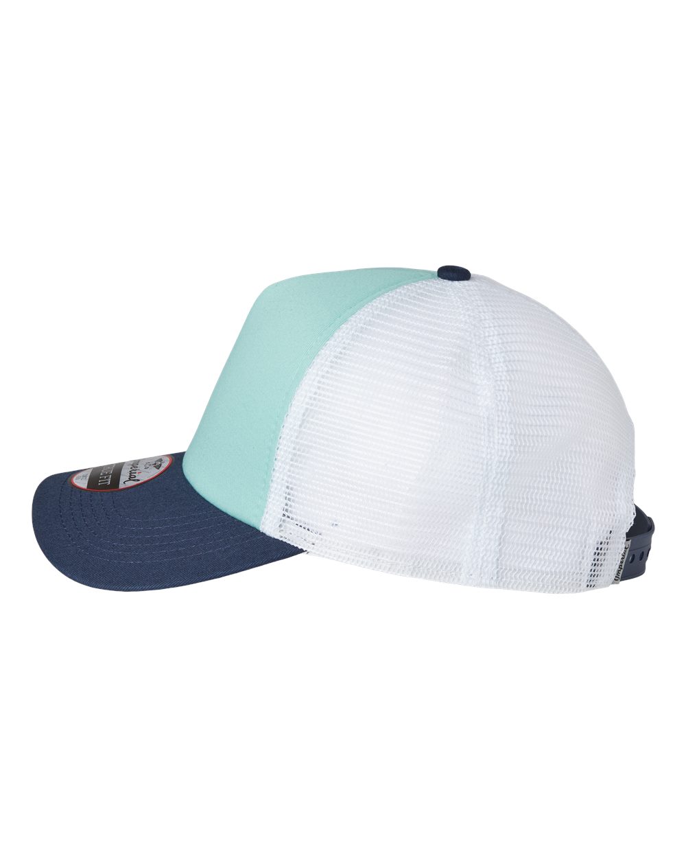 Left View of Jewel/ Navy/ White North Country Trucker Cap - 1287