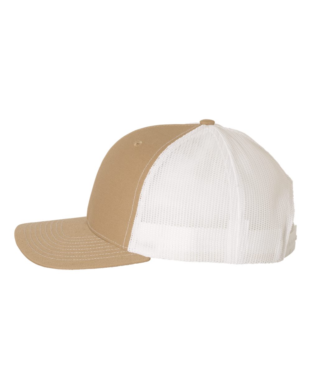 Left View of Khaki/ White Snapback Trucker Cap - 112