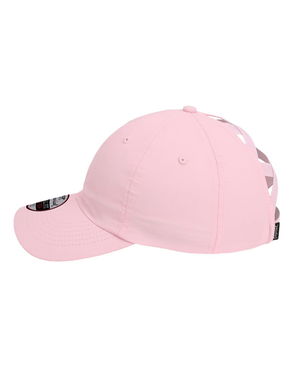 Left View of Light Pink The Hinsen Women's Performance Ponytail Cap - L338