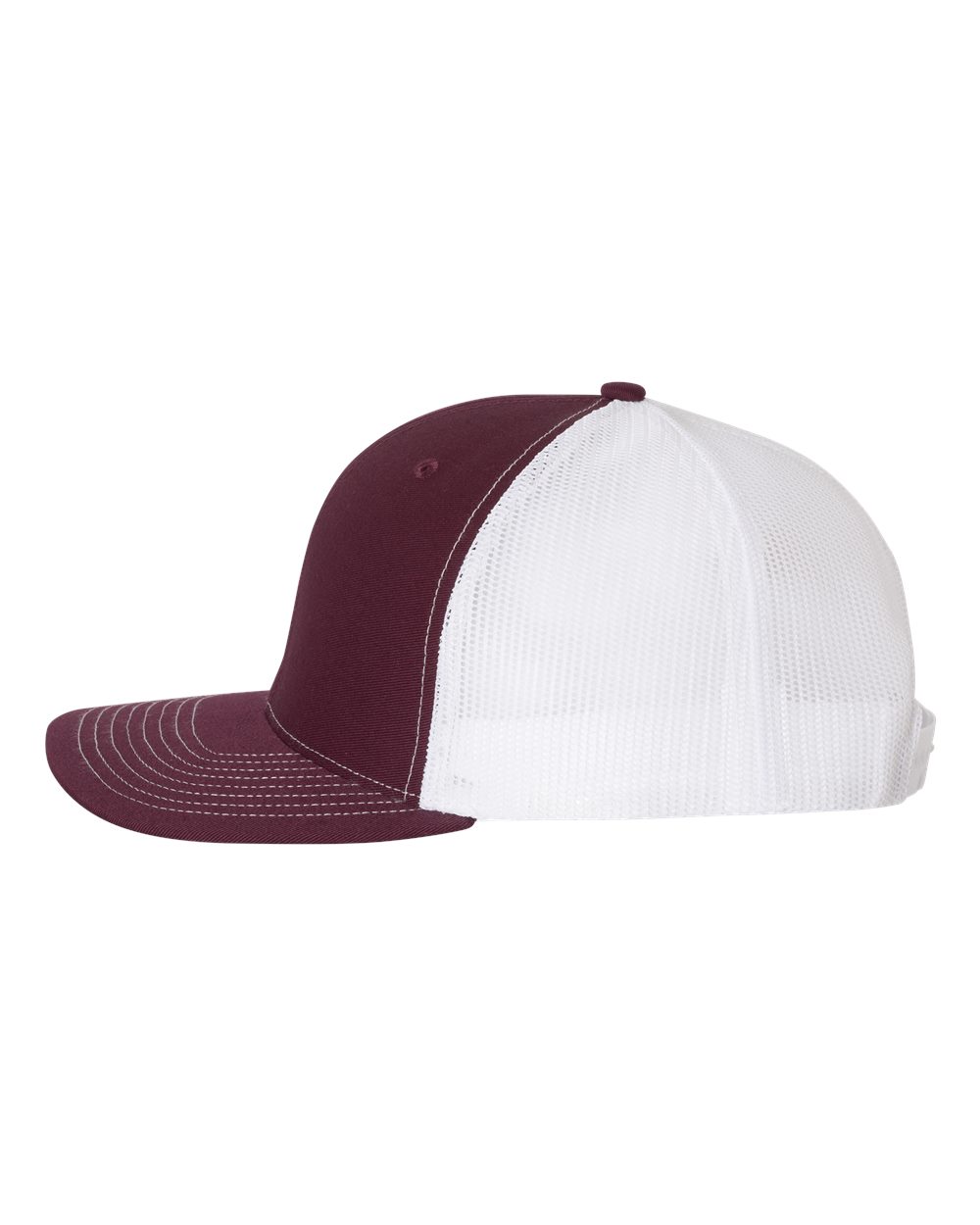 Left View of Maroon/ White Snapback Trucker Cap - 112