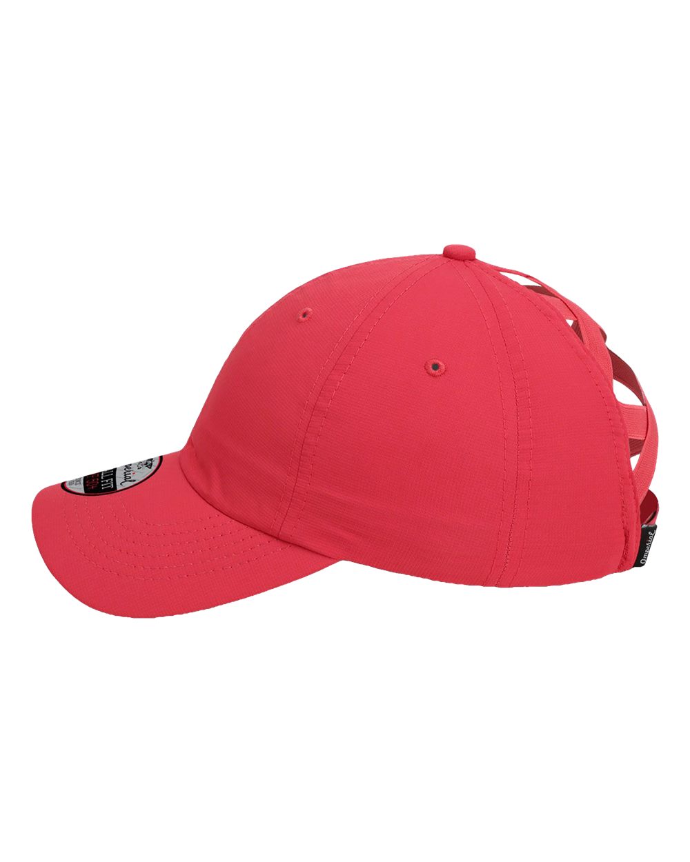 Left View of Nantucket Red The Hinsen Women's Performance Ponytail Cap - L338