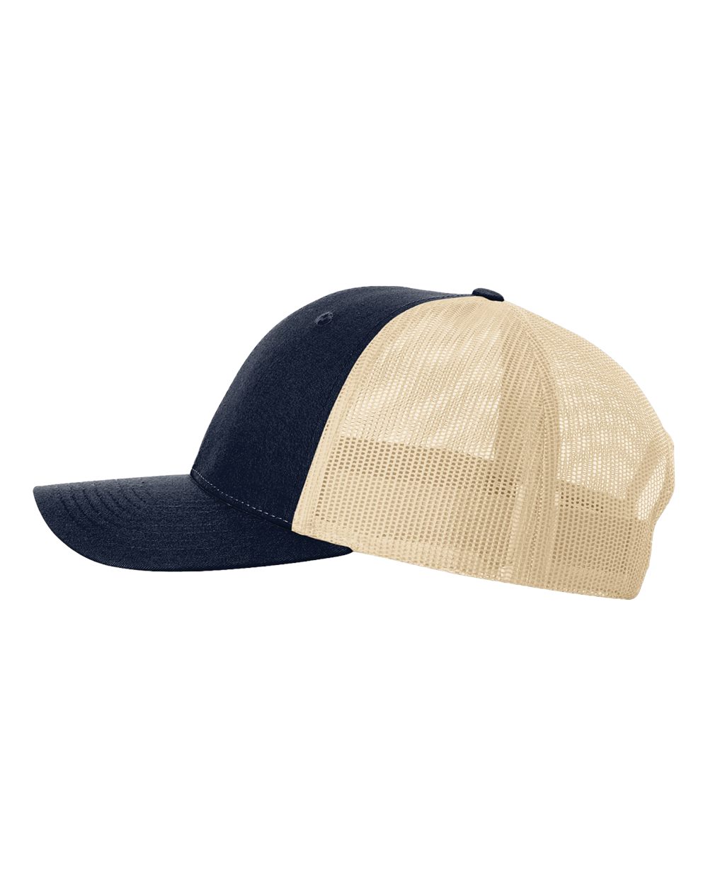 Left View of Navy/ Khaki Low Pro Trucker Cap - 115