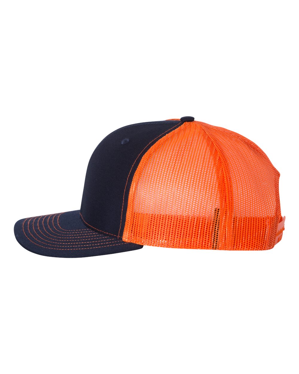 Left View of Navy/ Orange Snapback Trucker Cap - 112