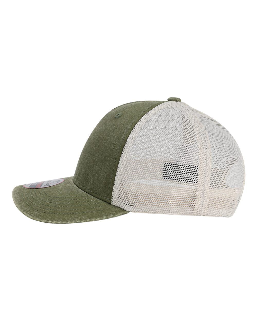 Left View of Olive Green/ Stone The Gambit Mesh Back Cap - X240M