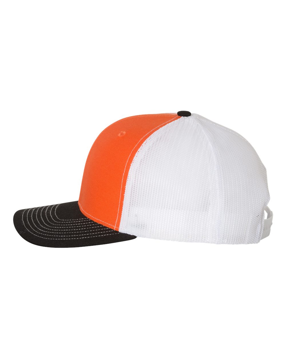 Left View of Orange/ White/ Black Snapback Trucker Cap - 112