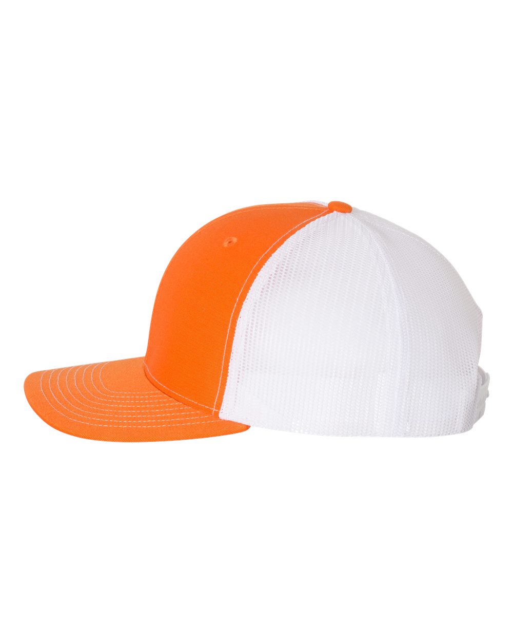 Left View of Orange/ White Snapback Trucker Cap - 112