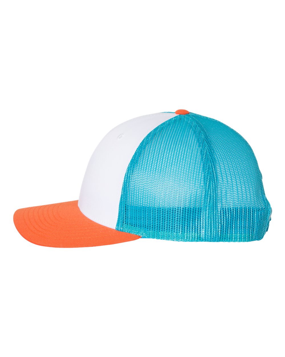 Left View of White/ Blue Hawaiin/ Pale Orange Low Pro Trucker Cap - 115