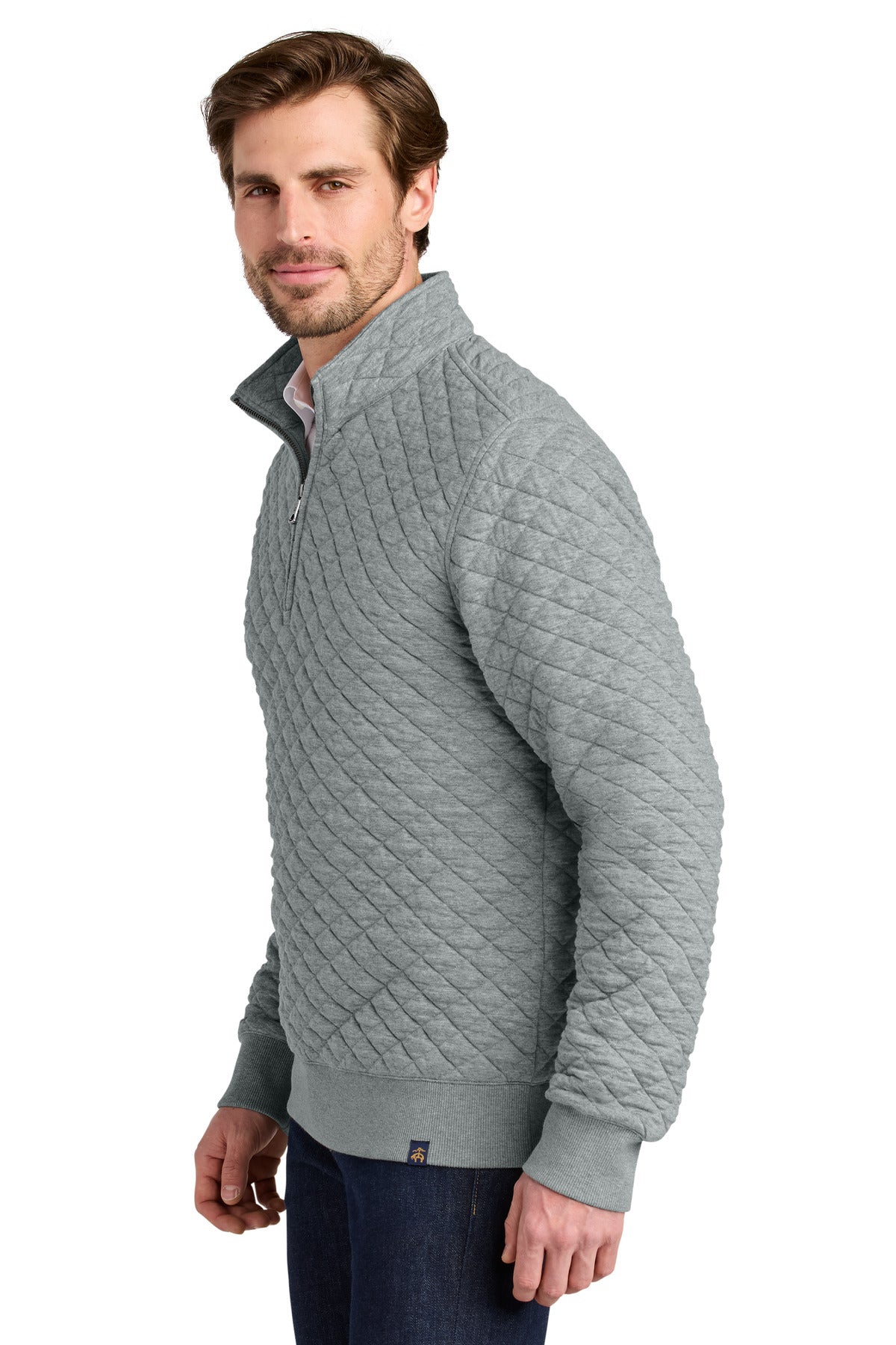 LtShdGyHtr Brooks Brothers Diamond Quilt 1/4-Zip BB18212