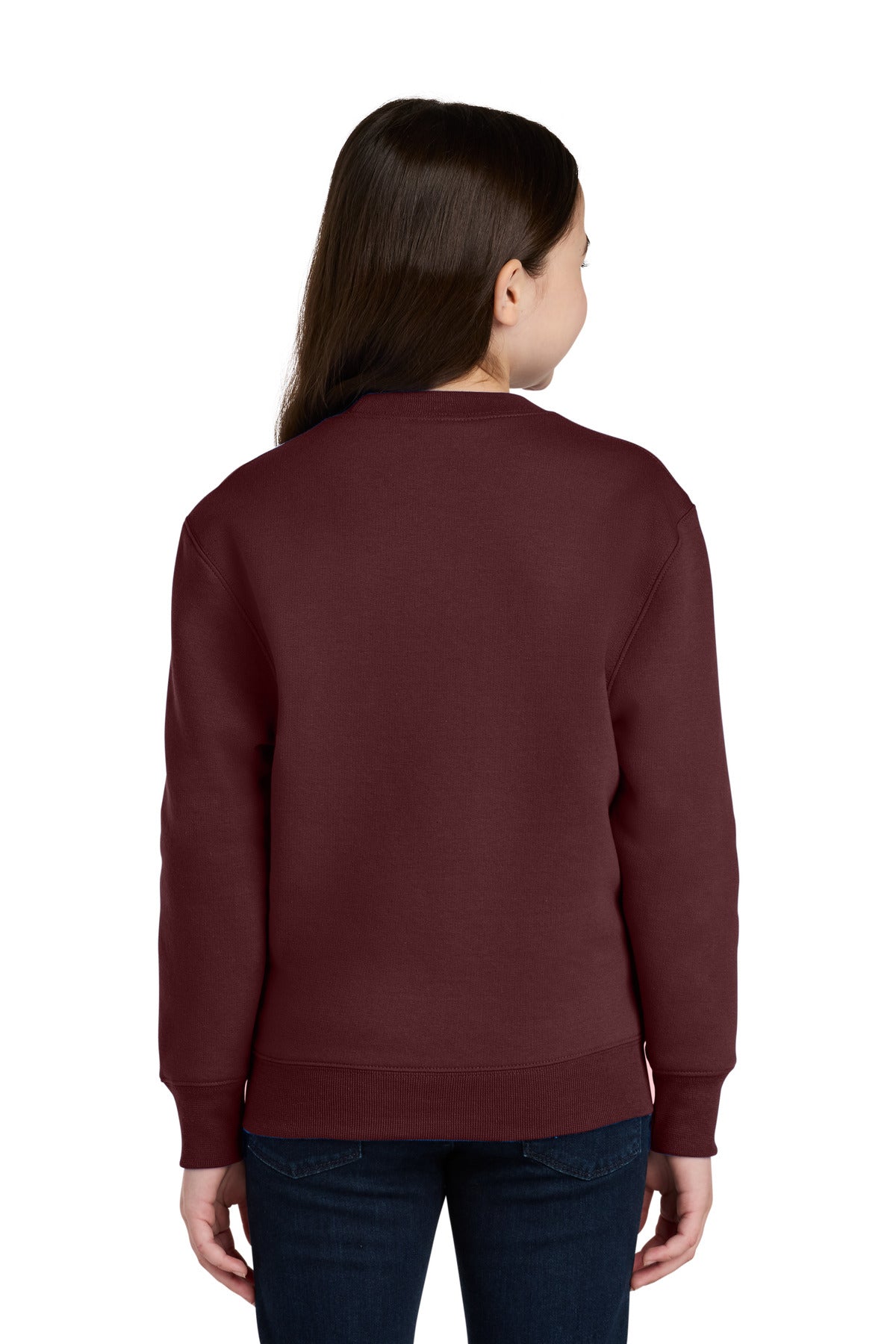 Maroon Port & Co Youth Core Fleece Crewneck Pocket Sweatshirt PC78YPKT