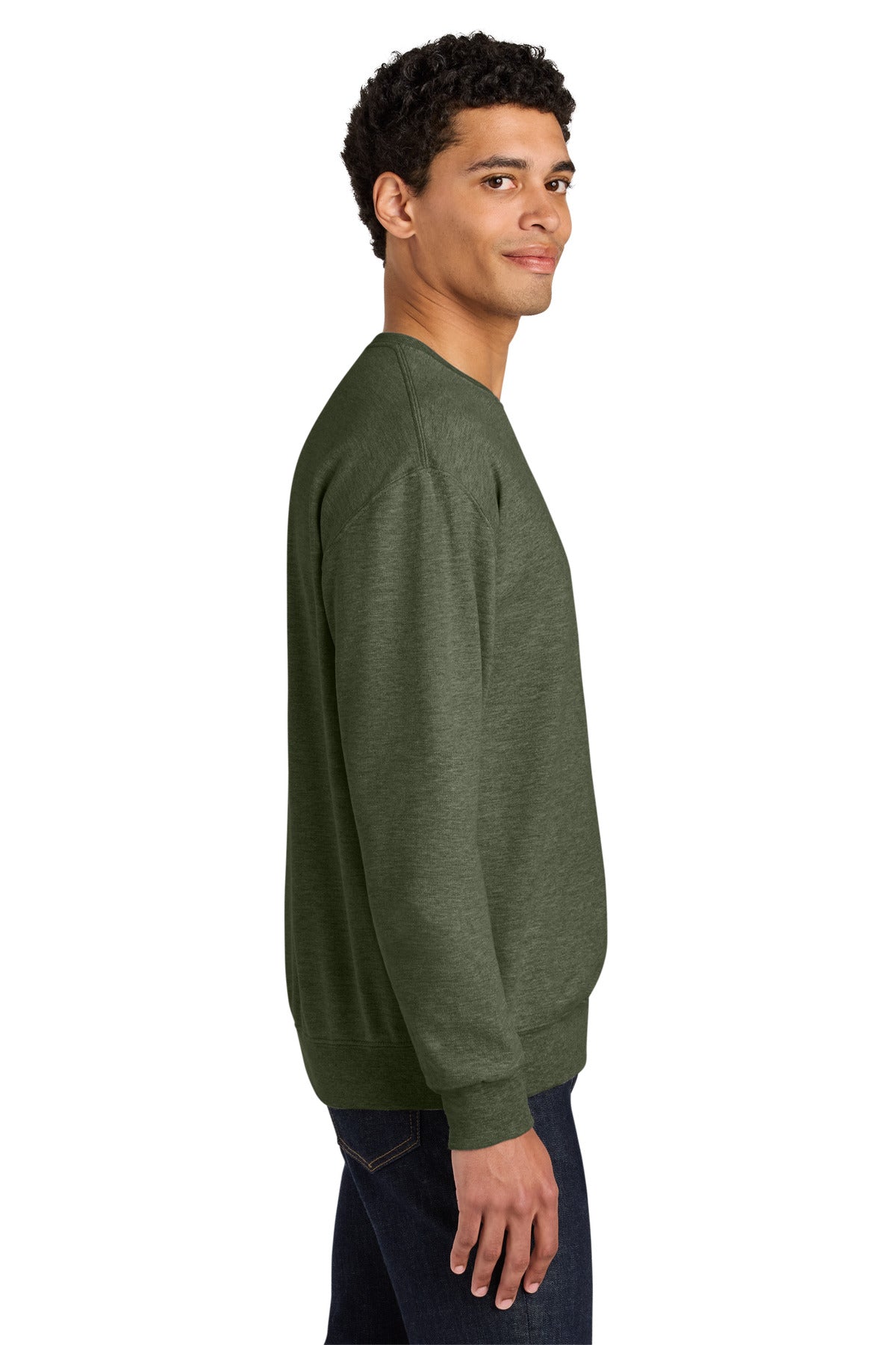 MilGrnHtr Jerzees Ultimate Unisex CVC Ring Spun Crewneck Sweatshirt IC48M