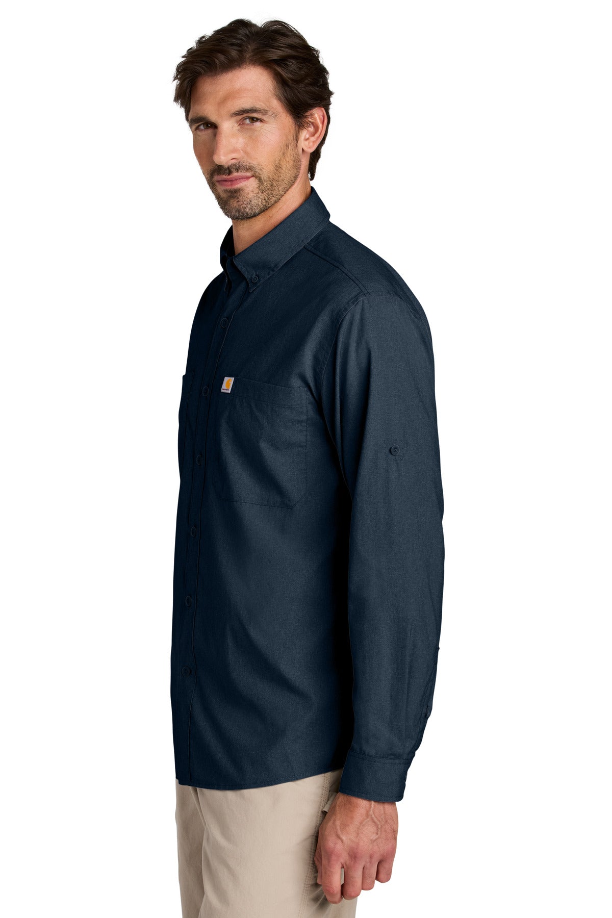 Navy Carhartt Force Sun Defender Long Sleeve Shirt CT107106