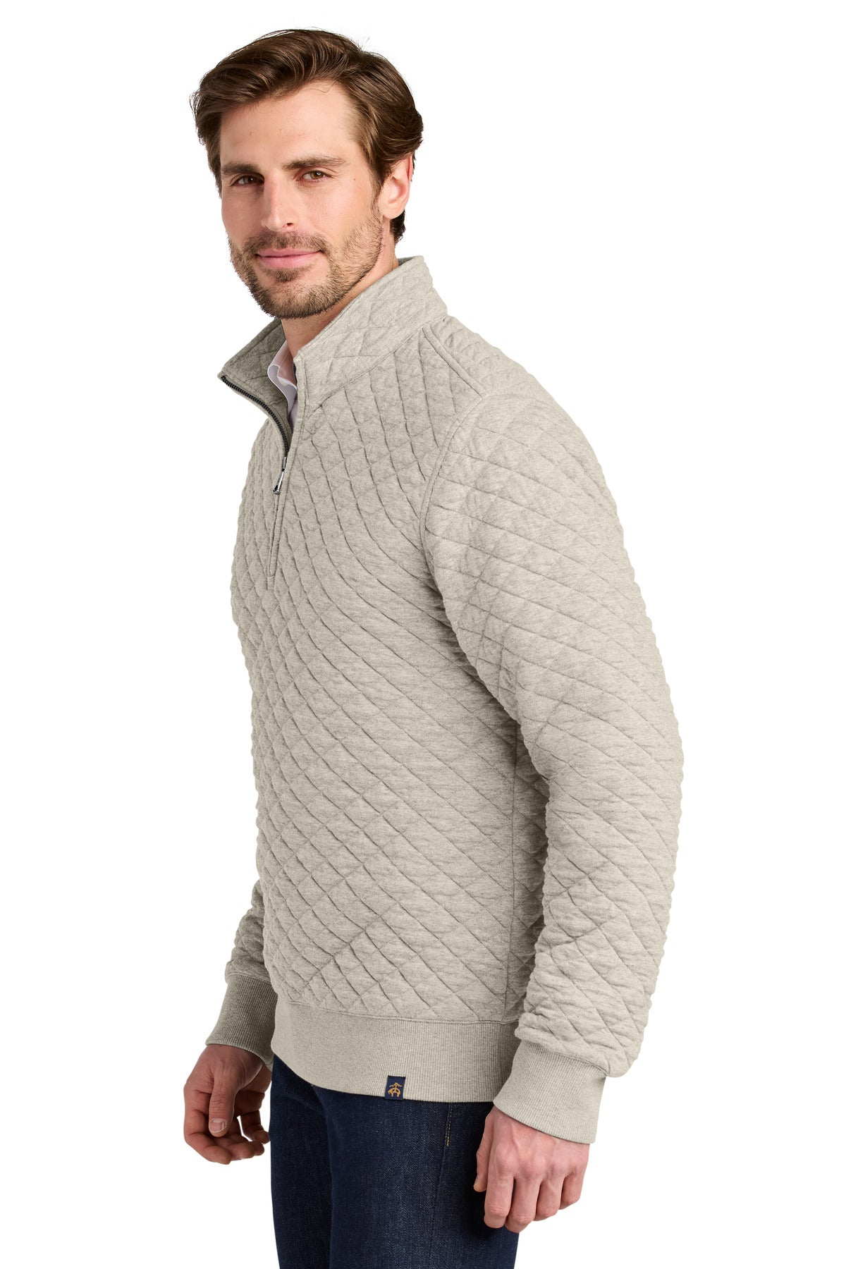 OatHthr Brooks Brothers Diamond Quilt 1/4-Zip BB18212