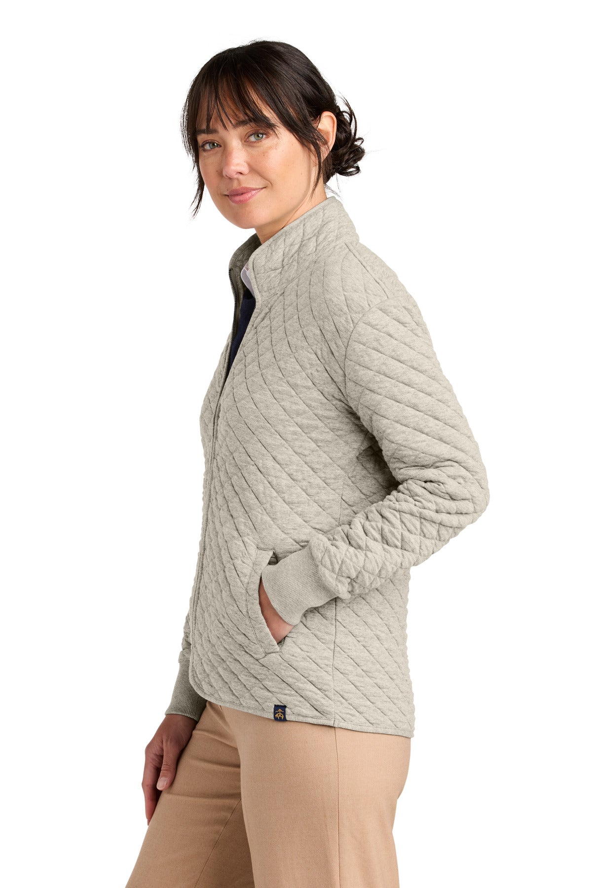 OatHthr Brooks Brothers Women's Diamond Quilt Full-Zip BB18213