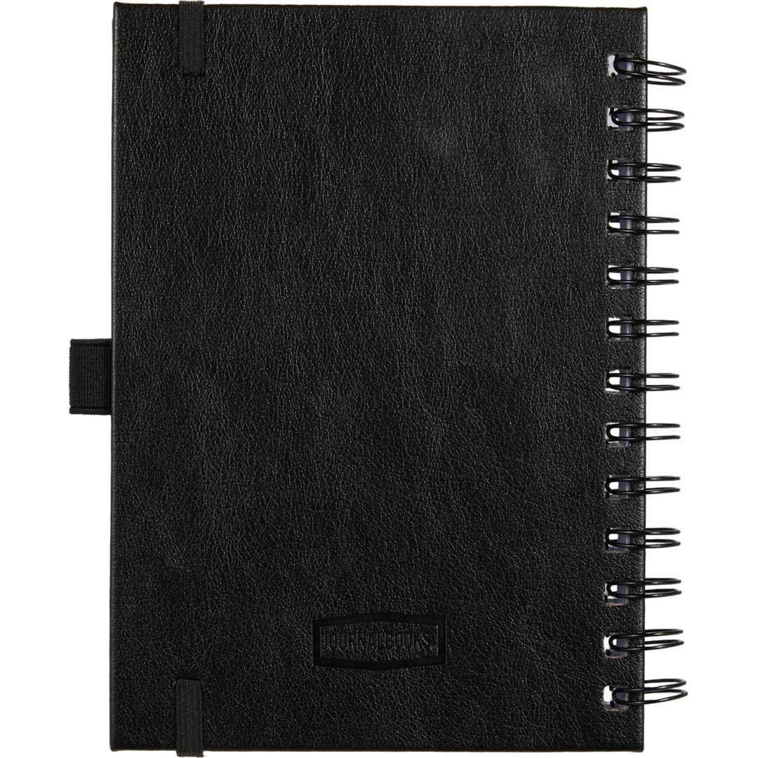 Rear View of Black 5” x 7” FSC® Recycled Morano Spiral Journal plain