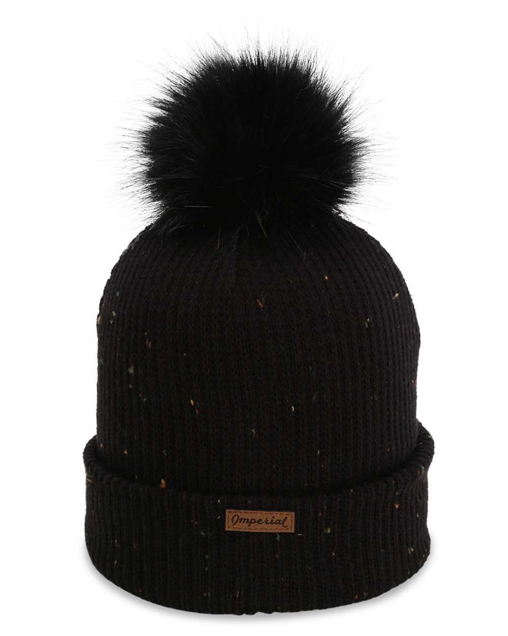 Rear View of Black The Montage Pom Cuffed Beanie - 6014