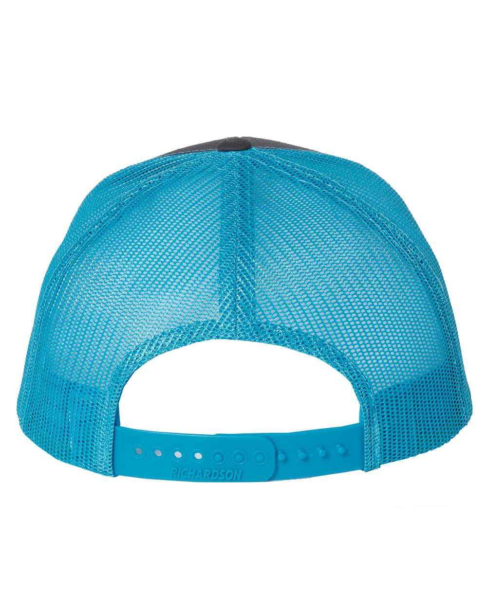 Rear View of Charcoal/ Neon Blue Snapback Trucker Cap - 112