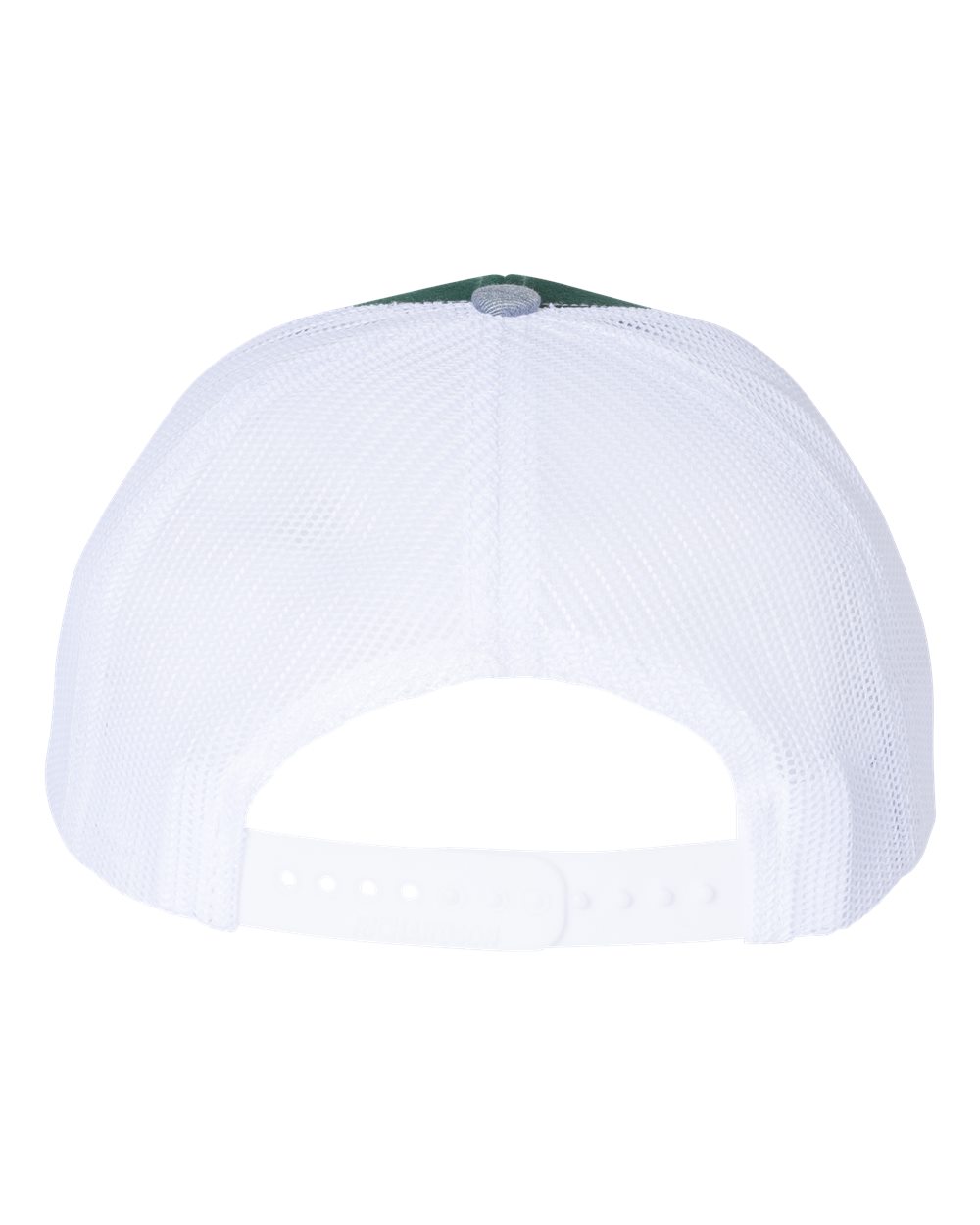 Rear View of Dark Green/ White/ Heather Grey Snapback Trucker Cap - 112