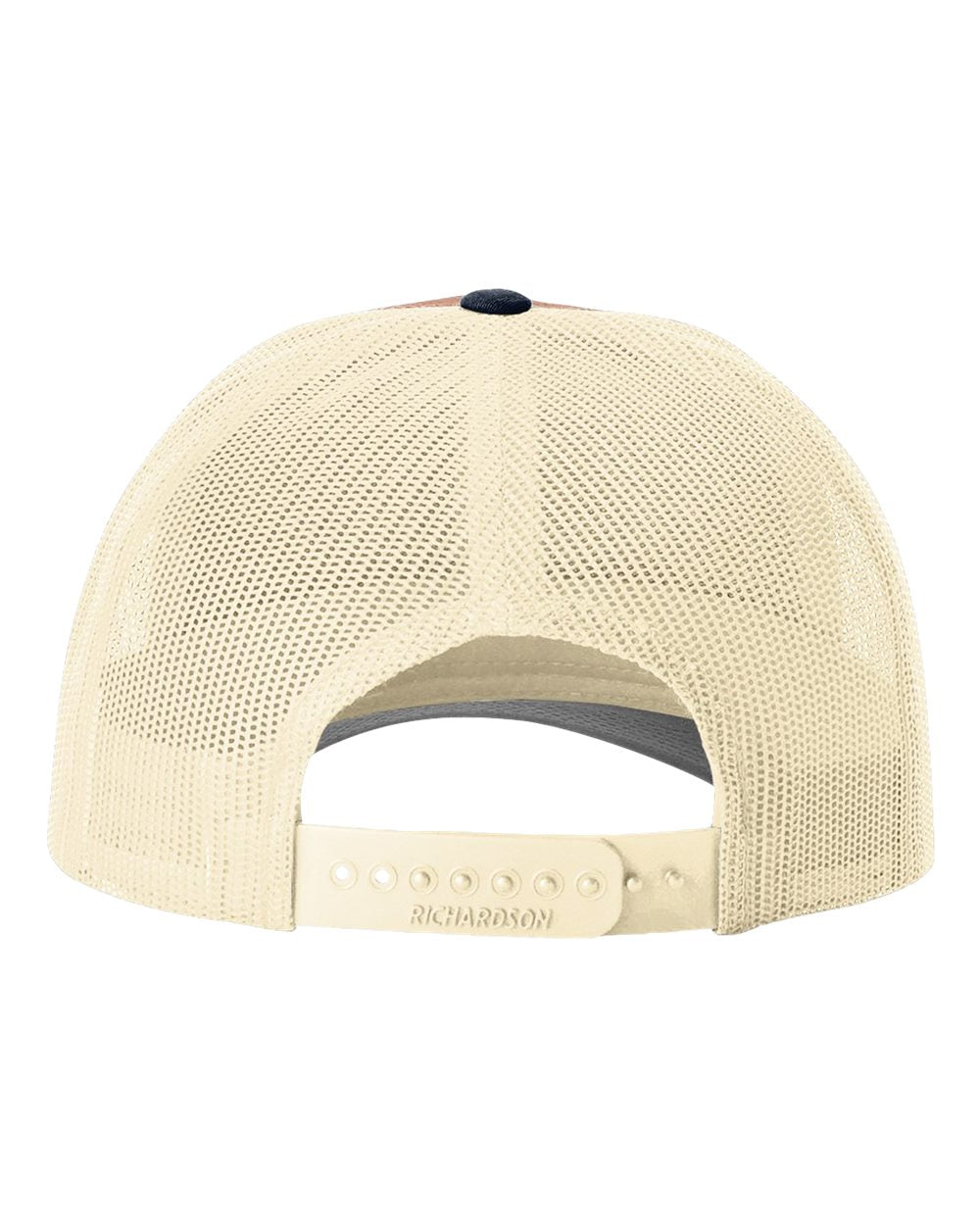Rear View of Dark Orange/ Birch/ Patriot Blue Low Pro Trucker Cap - 115