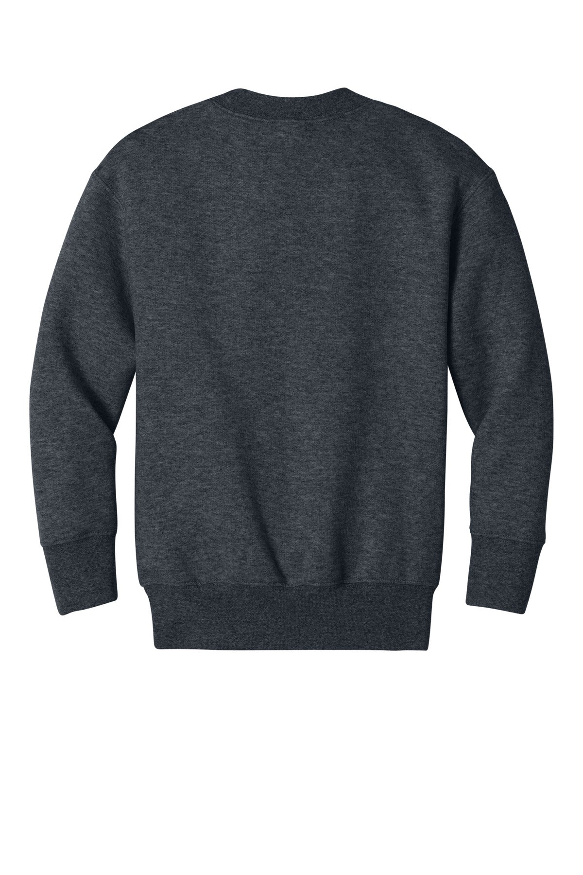 Rear View of DkHtGry Port & Co Youth Core Fleece Crewneck Pocket Sweatshirt PC78YPKT
