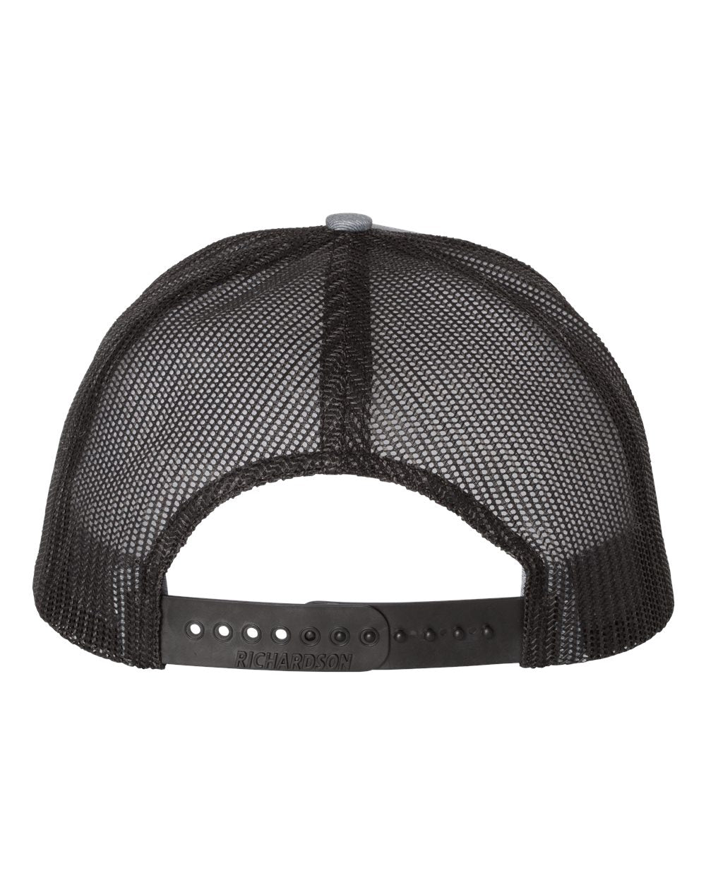 Rear View of Heather Grey/ Black Snapback Trucker Cap - 112