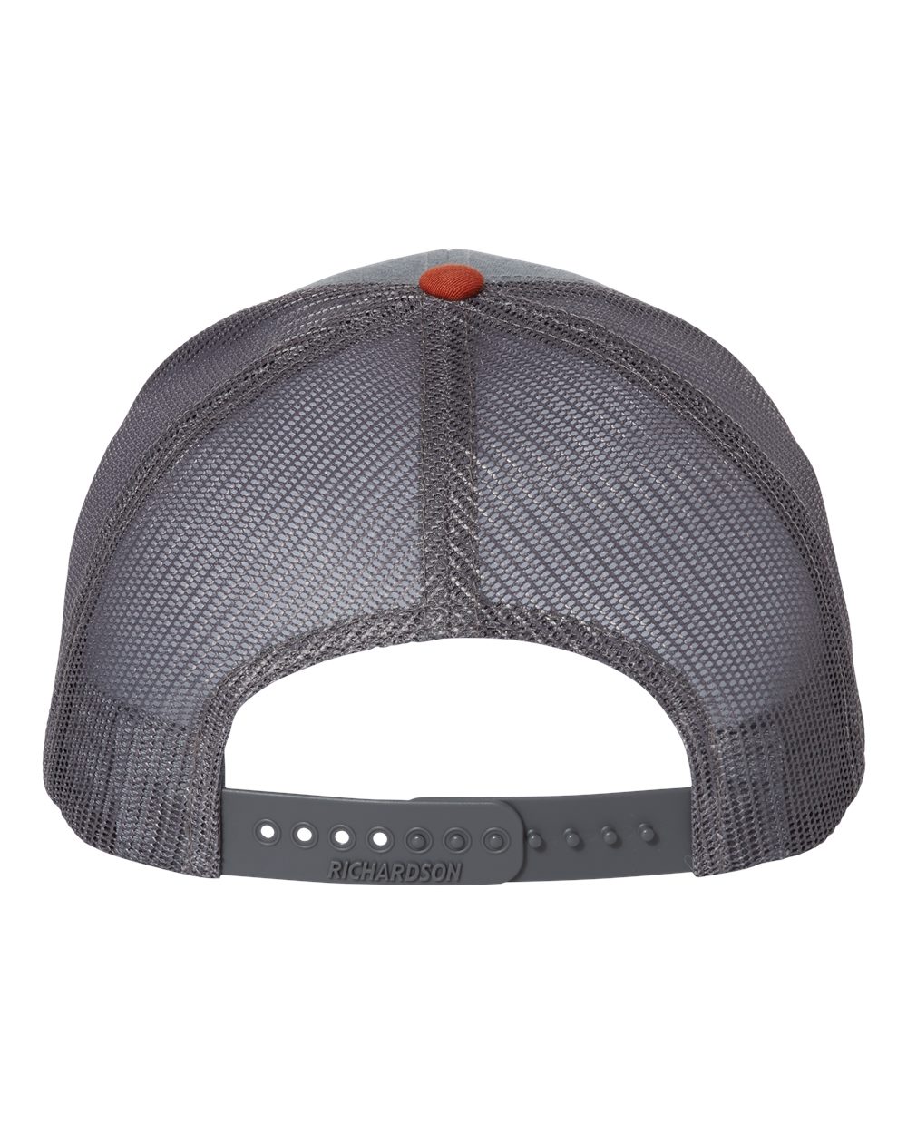 Rear View of Heather Grey/ Charcoal/ Dark Orange Snapback Trucker Cap - 112