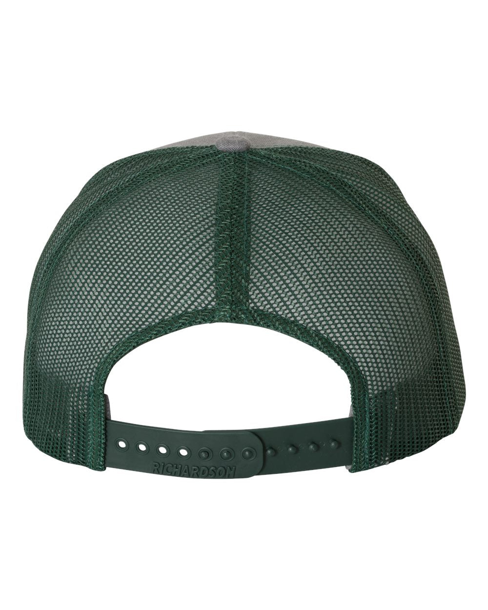 Rear View of Heather Grey/ Dark Green Snapback Trucker Cap - 112
