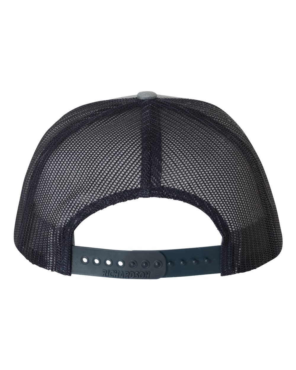 Rear View of Heather Grey/ Navy Snapback Trucker Cap - 112