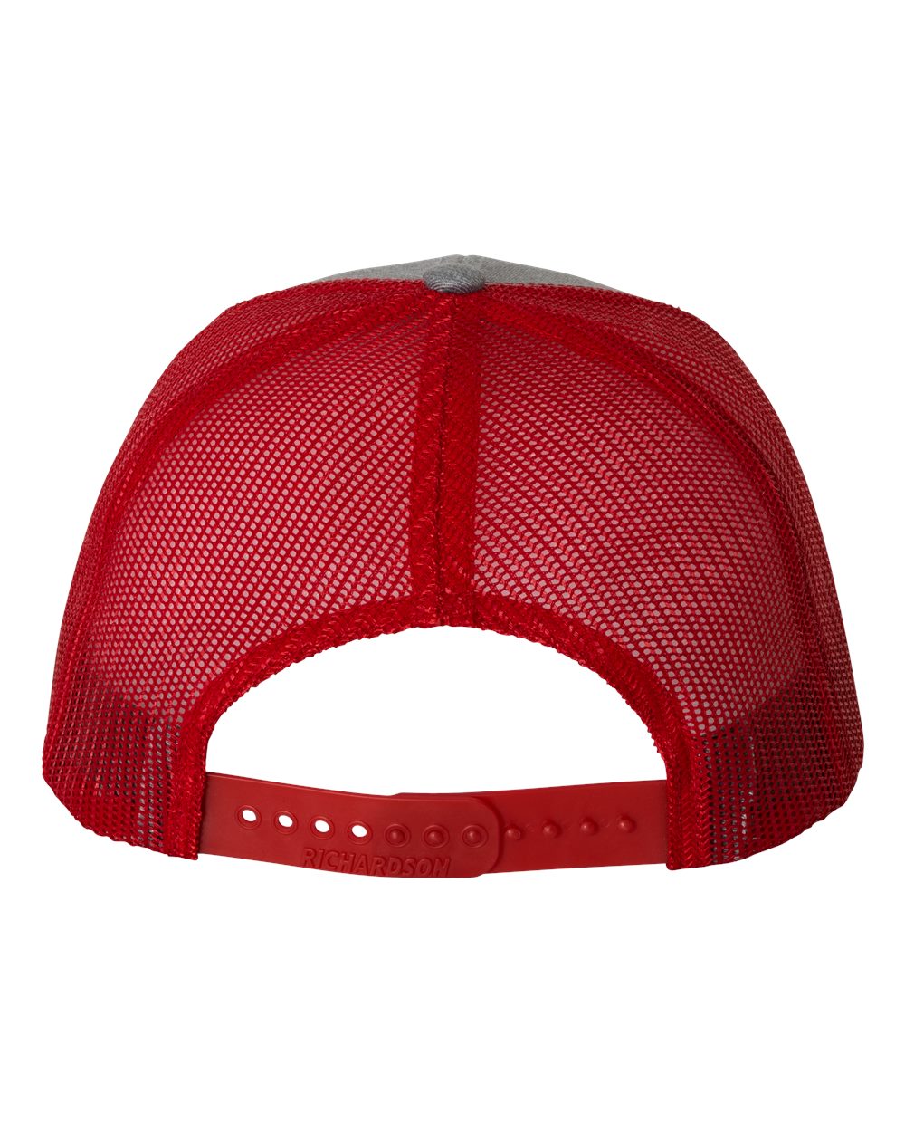 Rear View of Heather Grey/ Red Snapback Trucker Cap - 112