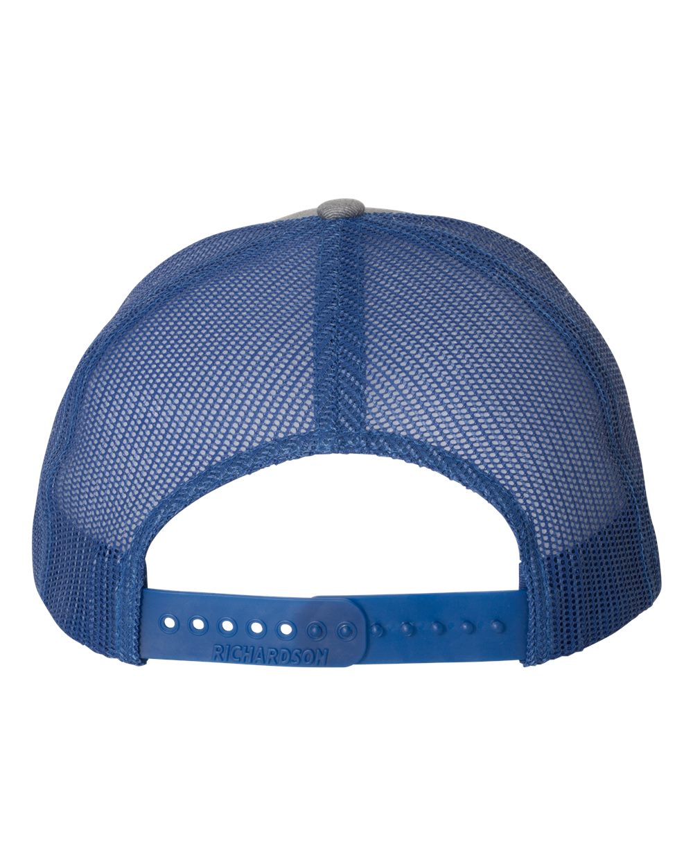 Rear View of Heather Grey/ Royal Snapback Trucker Cap - 112