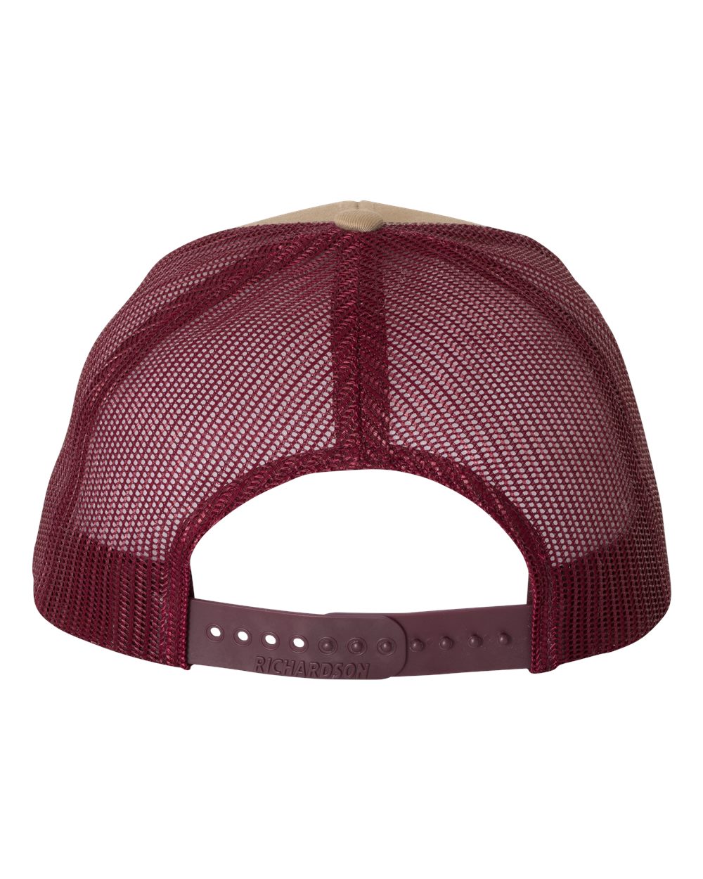 Rear View of Khaki/ Burgundy Snapback Trucker Cap - 112