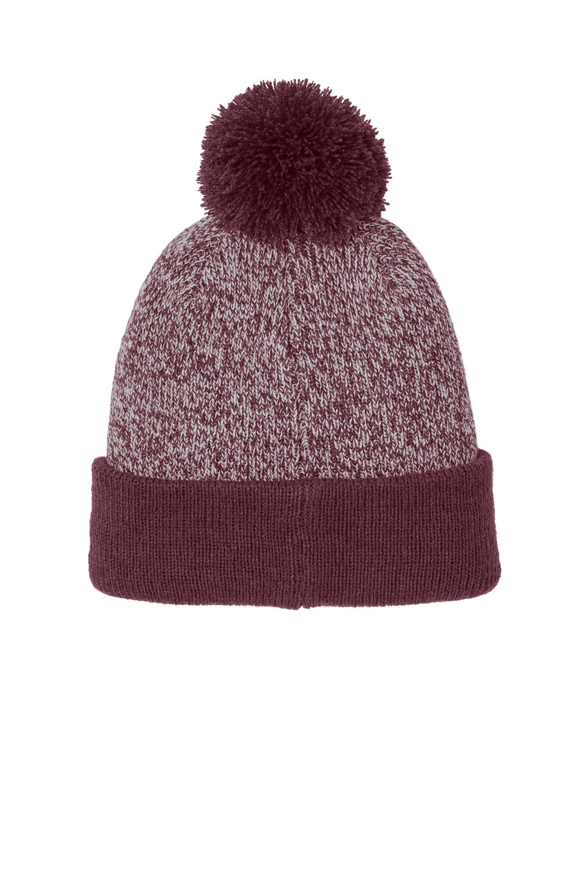 Rear View of Mar/Silver Sport-Tek Halftime Heather Pom Beanie STC68