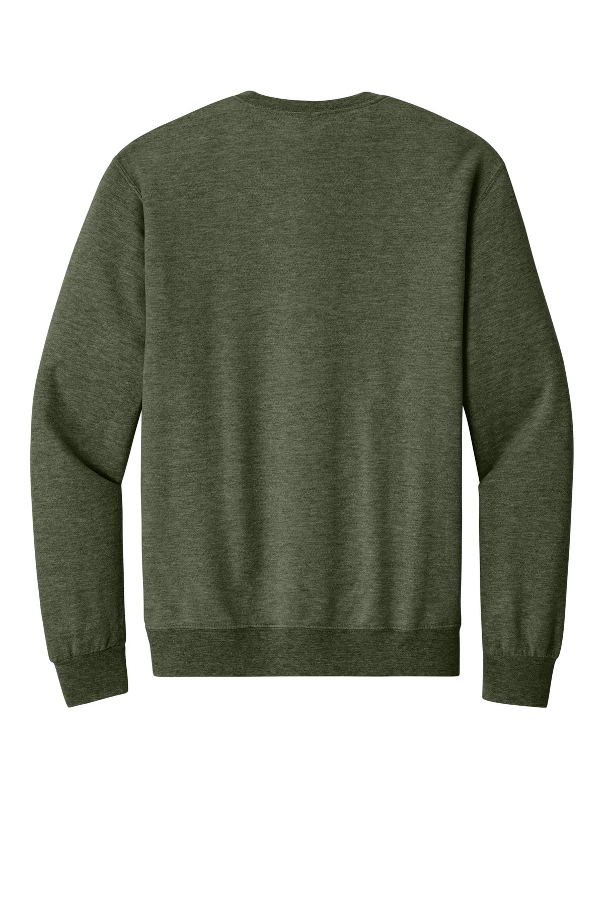 Rear View of MilGrnHtr Jerzees Ultimate Unisex CVC Ring Spun Crewneck Sweatshirt IC48M
