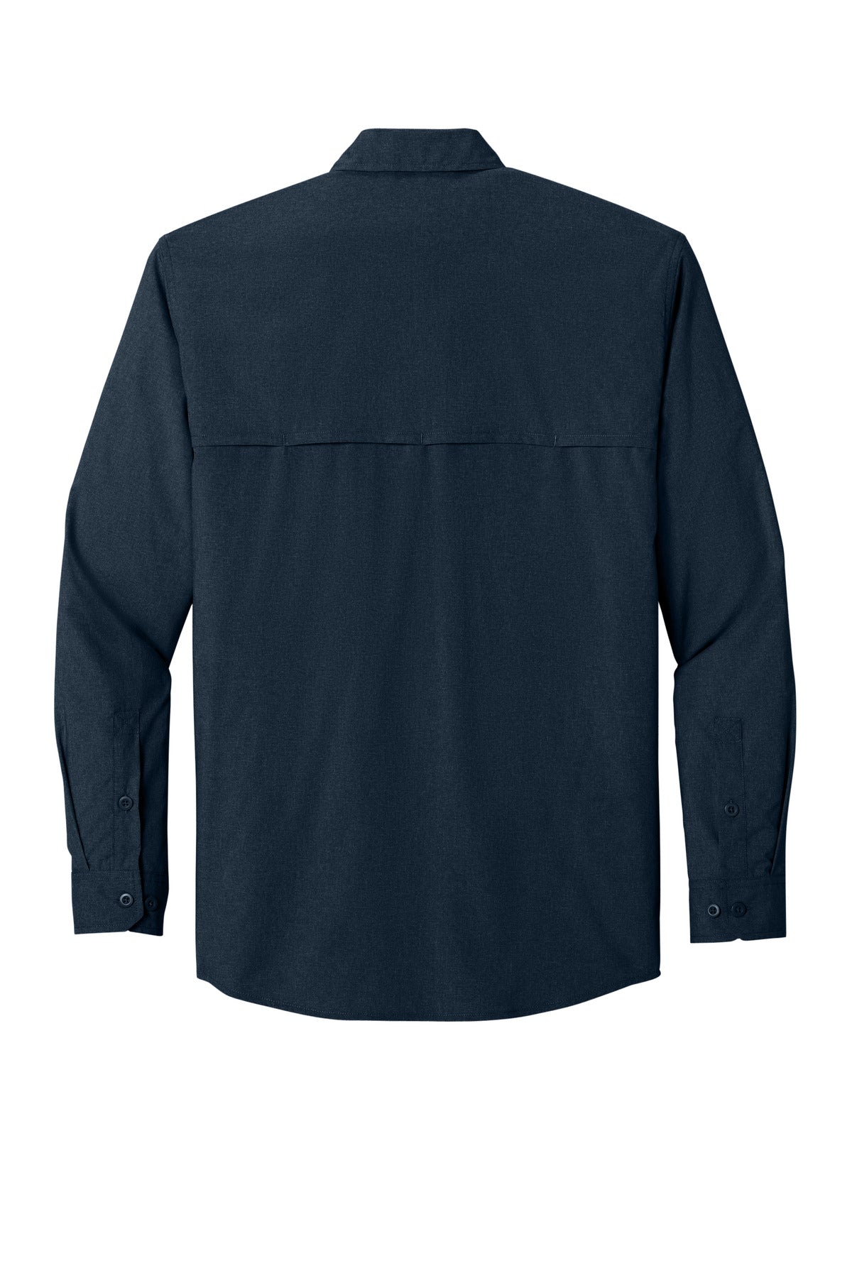 Rear View of Navy Carhartt Force Sun Defender Long Sleeve Shirt CT107106