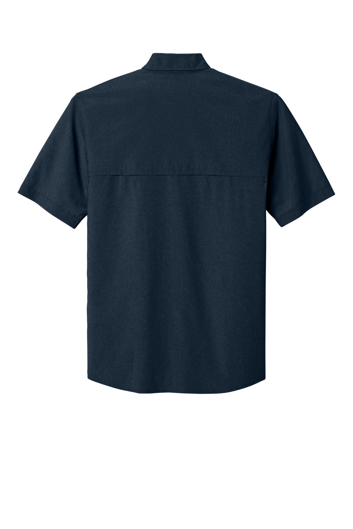 Rear View of Navy Carhartt Force Sun Defender Short Sleeve Shirt CT107107