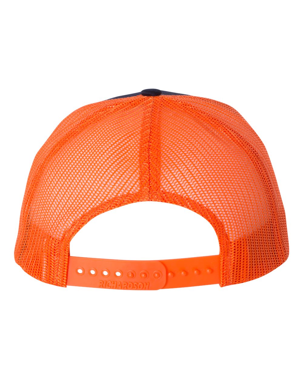 Rear View of Navy/ Orange Snapback Trucker Cap - 112