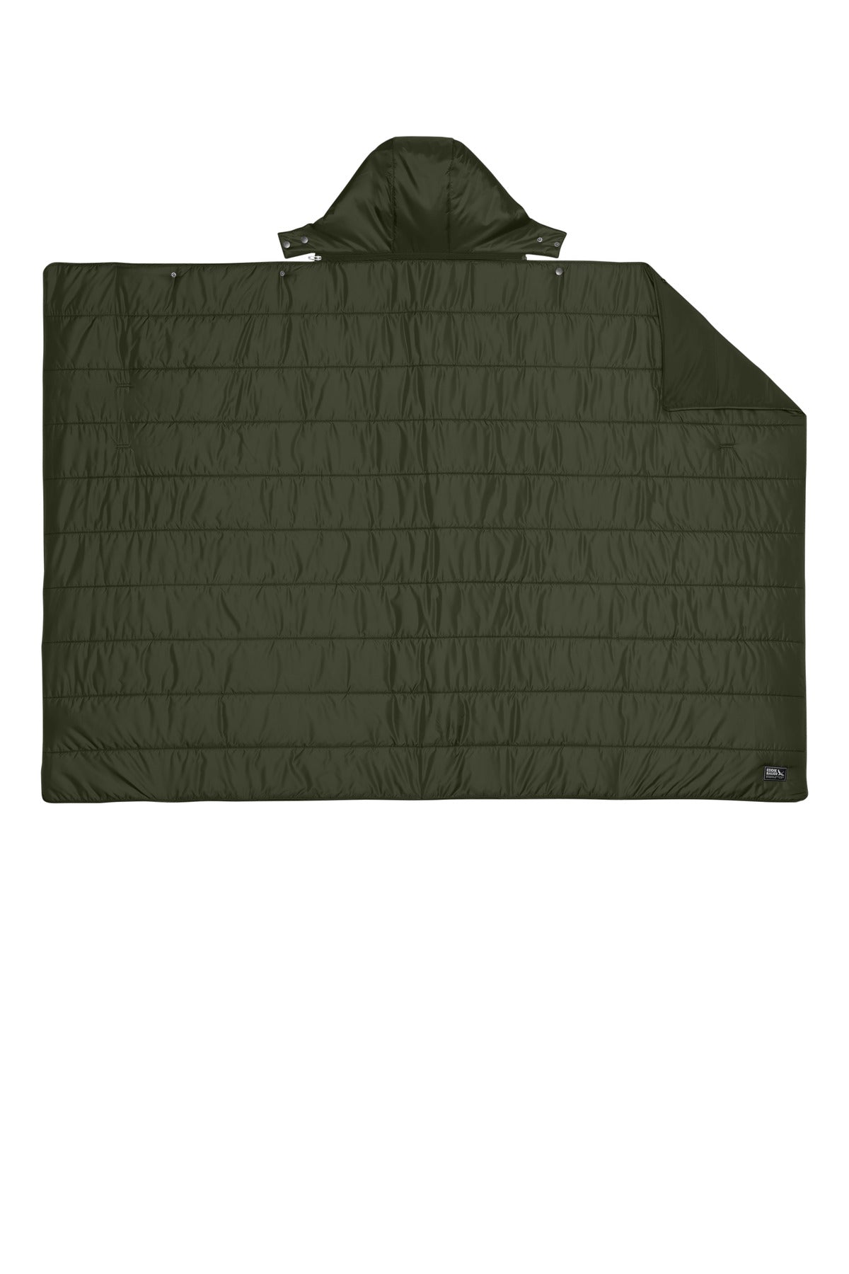 Rear View of OliveGreen Eddie Bauer Puffy Camp Poncho EB755
