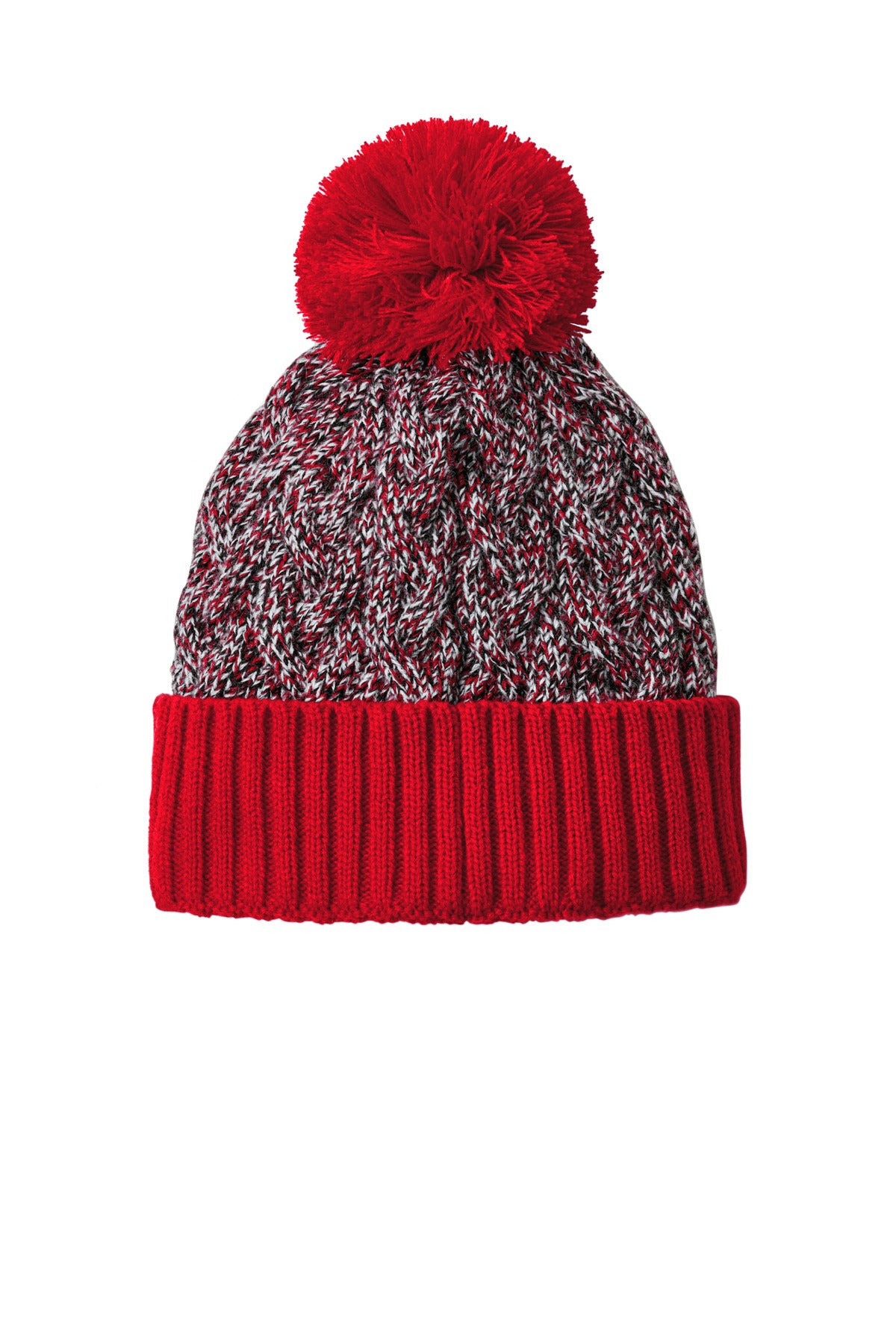 Rear View of Scar/Bk/Wh New Era Marled Knit Pom Beanie NE910