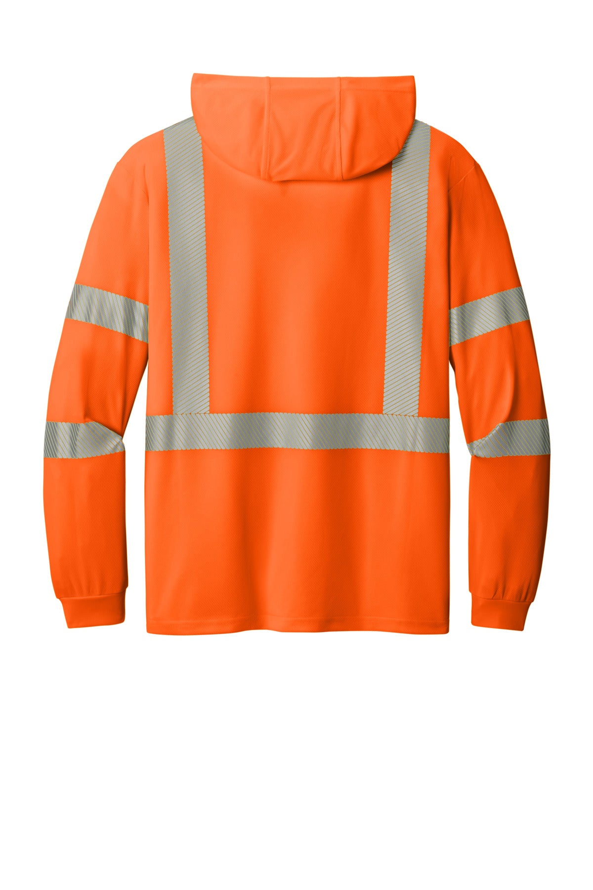 Rear View of SftyOrg CornerStone ANSI 107 Class 3 Long Sleeve Segmented Tape Hooded Tee CS208