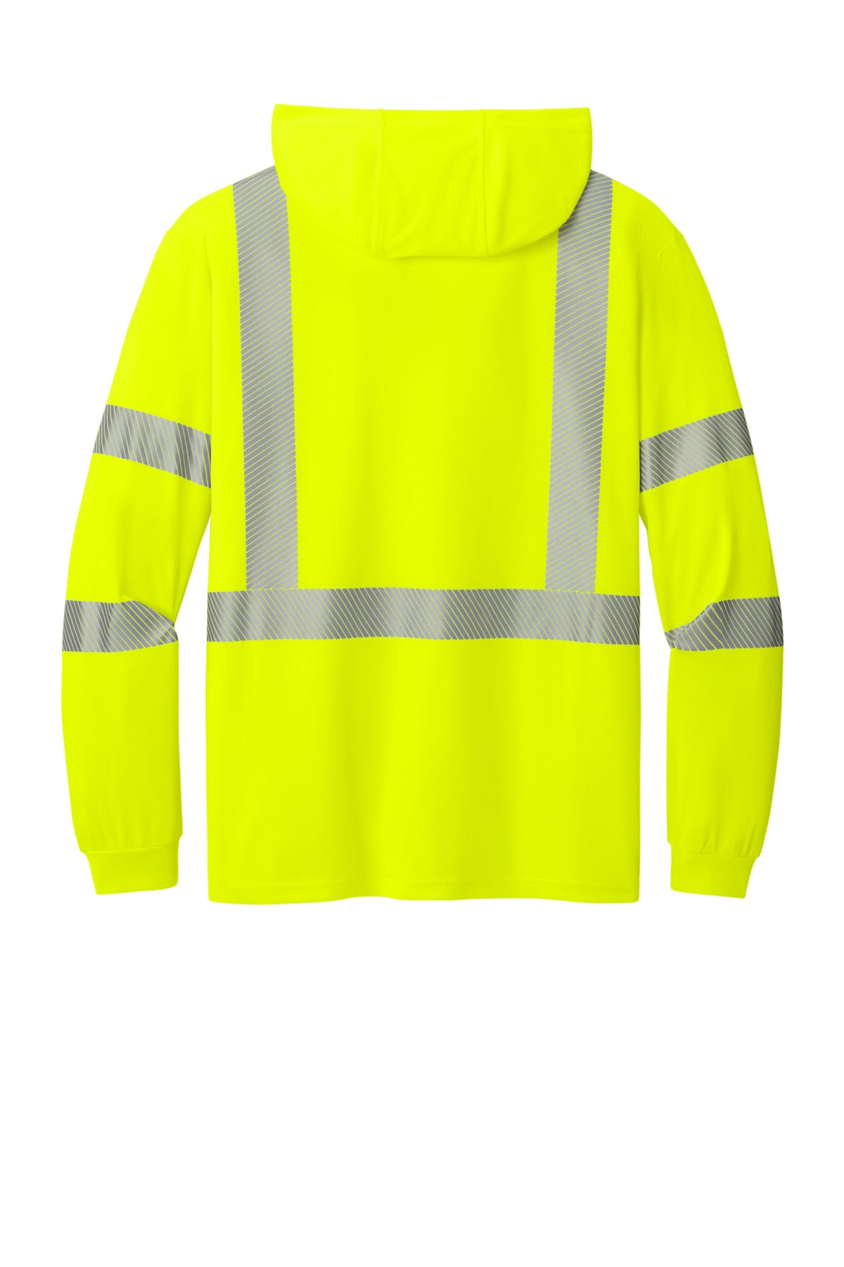 Rear View of SftyYellow CornerStone ANSI 107 Class 3 Long Sleeve Segmented Tape Hooded Tee CS208