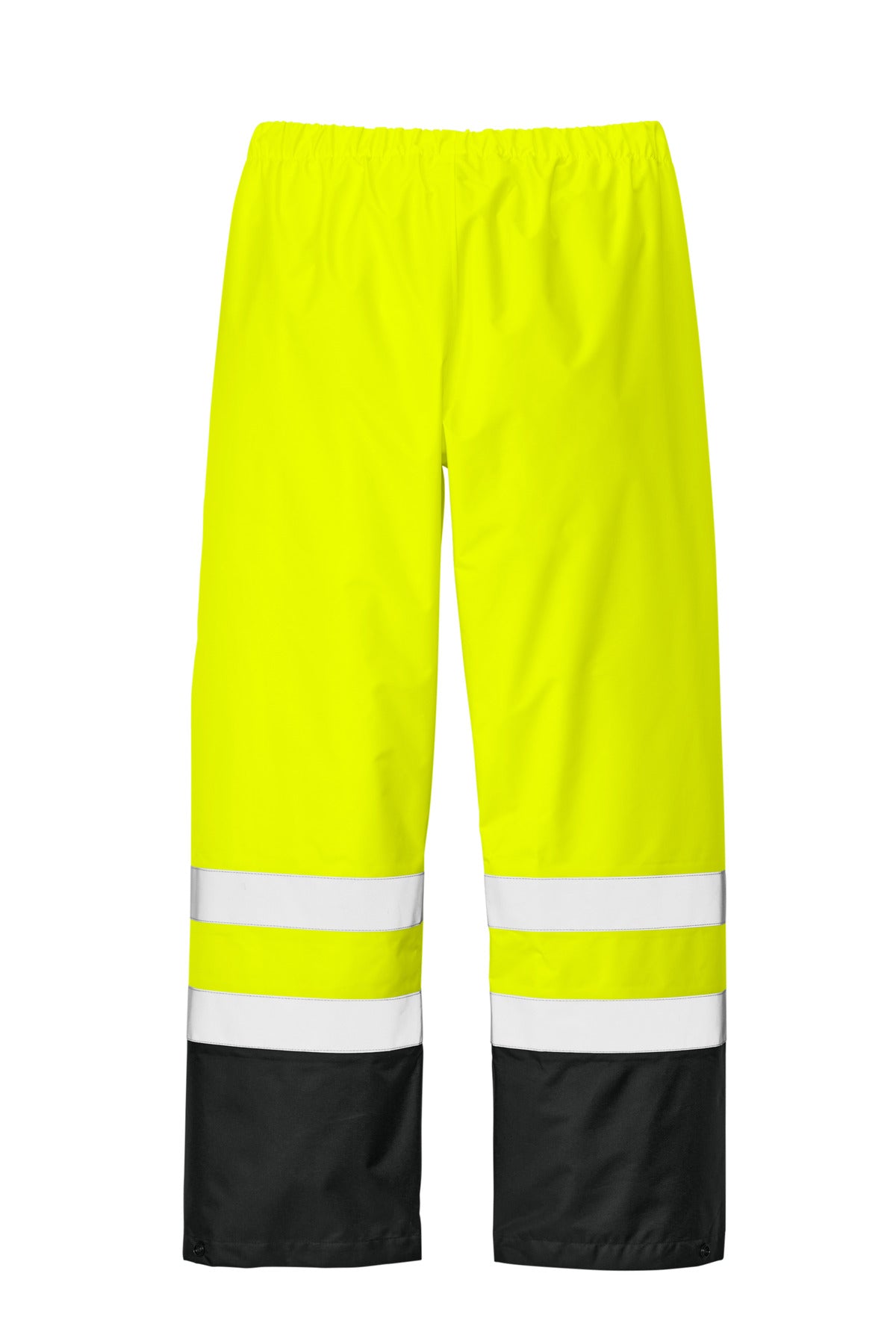 Rear View of SftyYl/Blk CornerStone ANSI Class E Pull-On Rain Pant CSP504