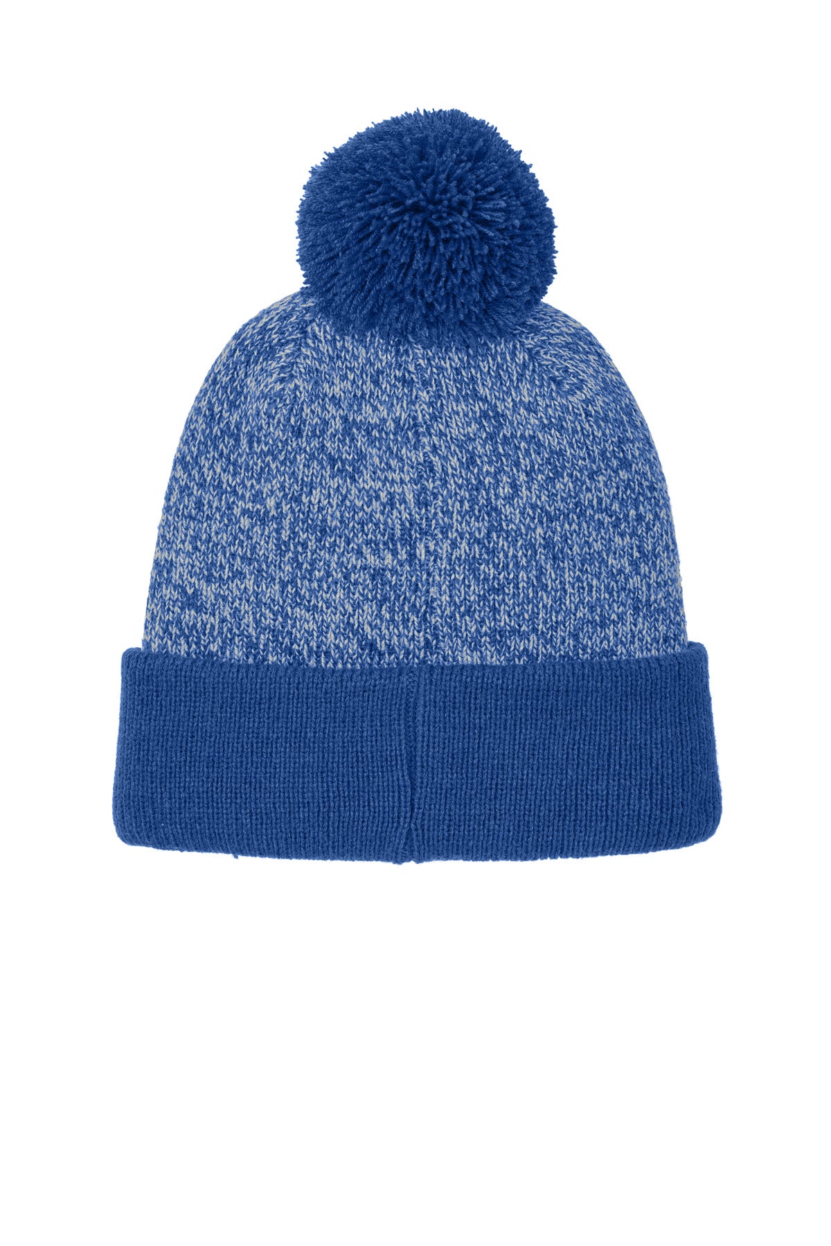 Rear View of TRoy/Slvr Sport-Tek Halftime Heather Pom Beanie STC68