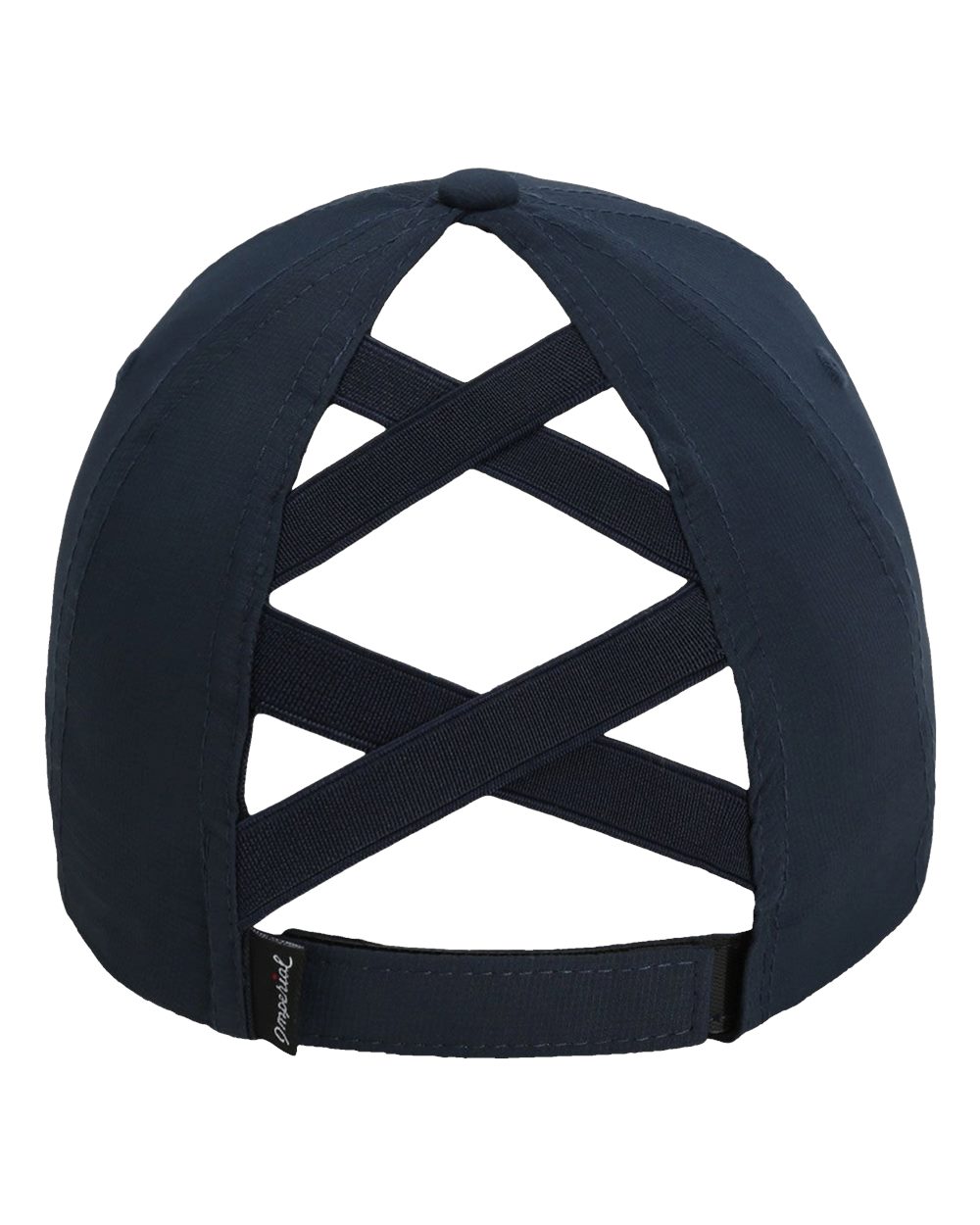 Rear View of True Navy The Hinsen Women's Performance Ponytail Cap - L338