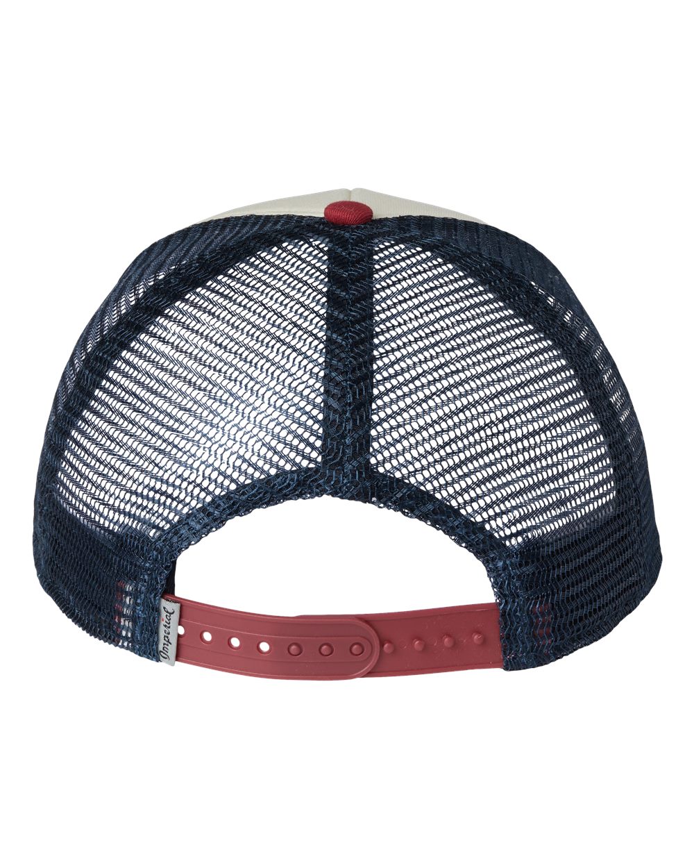 Rear View of Vanilla/ Red Ribbon/ Dark Navy North Country Trucker Cap - 1287