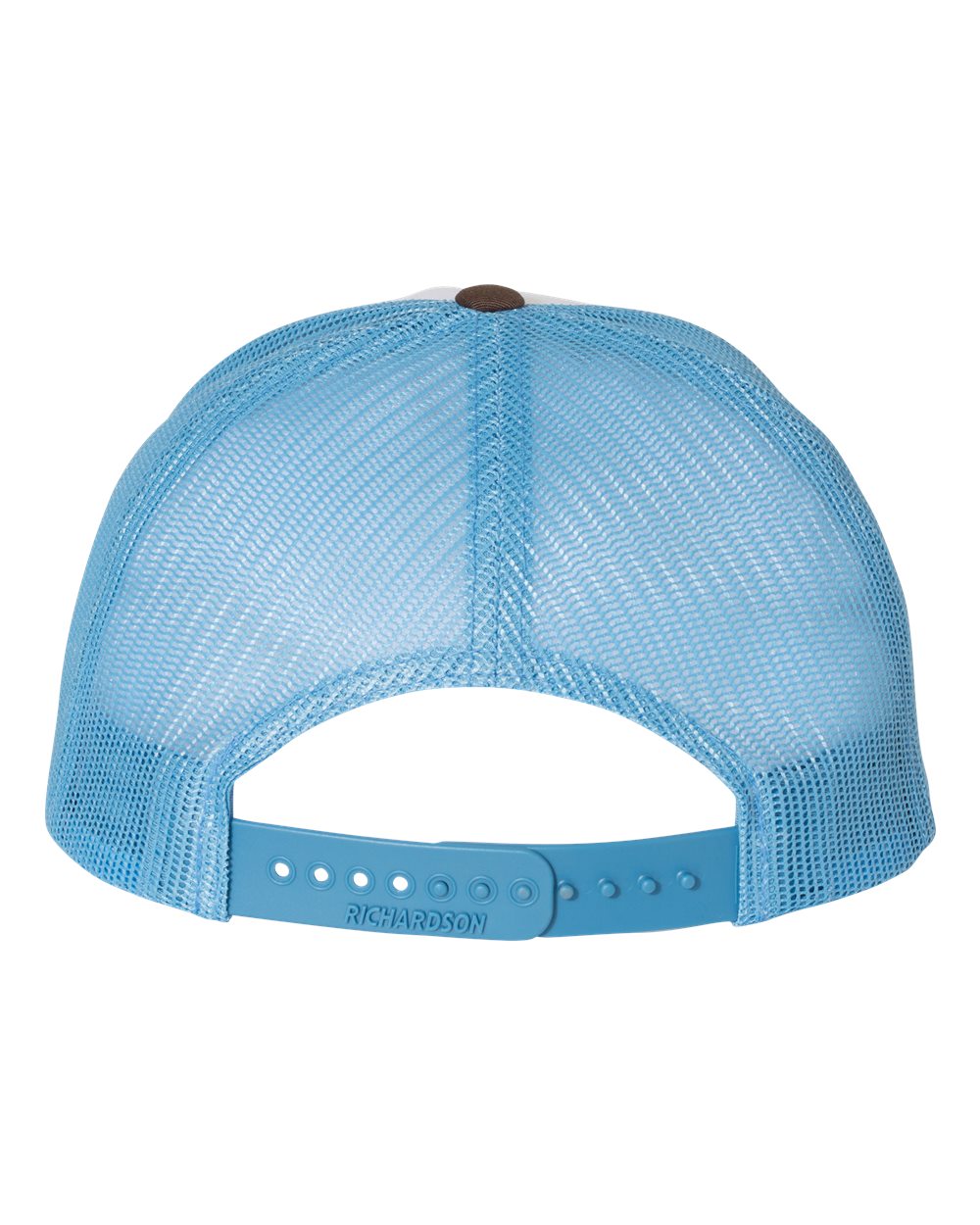 Rear View of White/ Columbia Blue/ Brown Low Pro Trucker Cap - 115