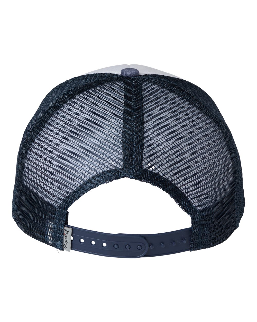 Rear View of White/ Indigo/ Dark Navy North Country Trucker Cap - 1287